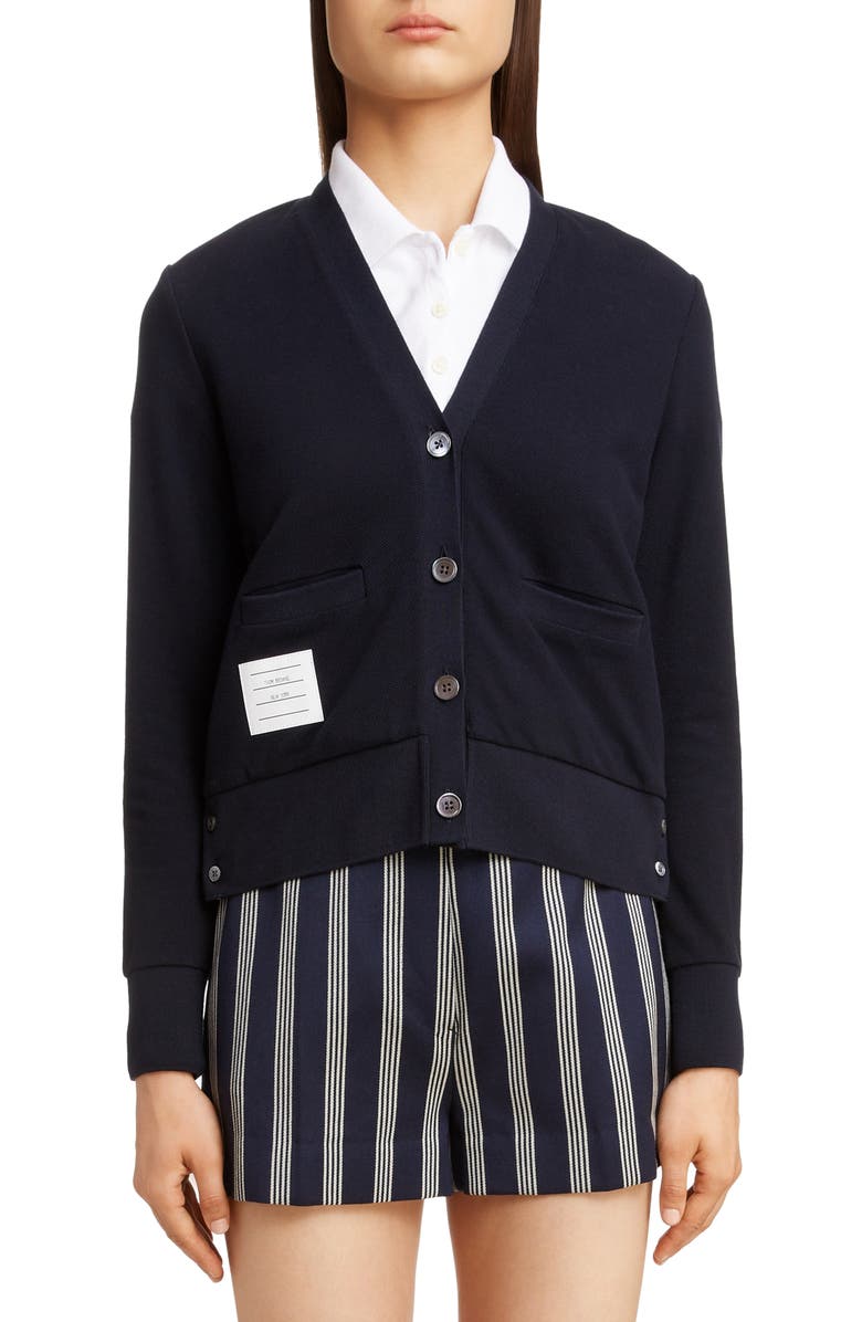Thom Browne Stripe Piqué Cardigan, Main, color,