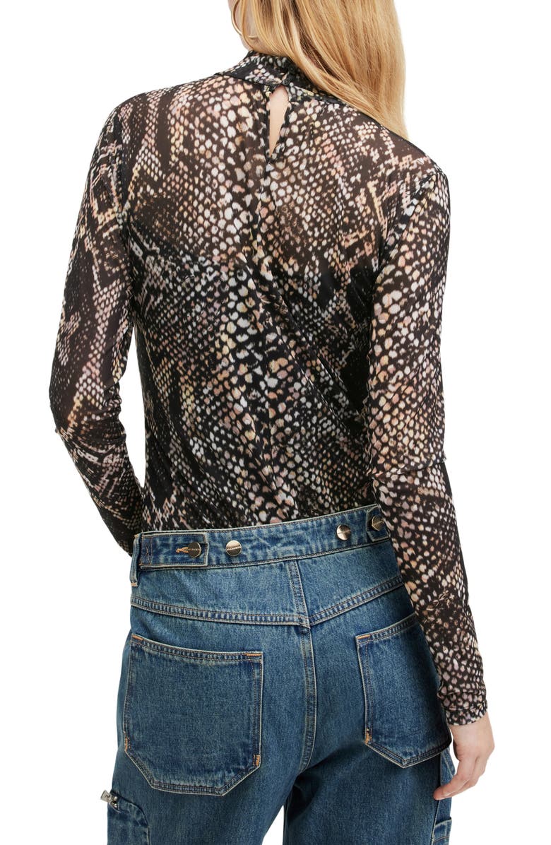 AllSaints Elia Waimea Animal Print Bodysuit, Alternate, color, Black