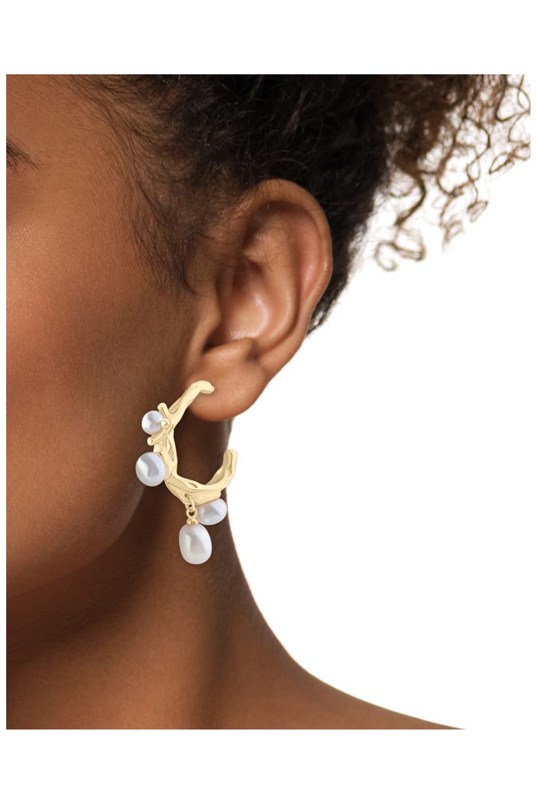 Baroque Faux Pearl Drop Hoop Earrings, Alternate, color, WHITE/GOLD
