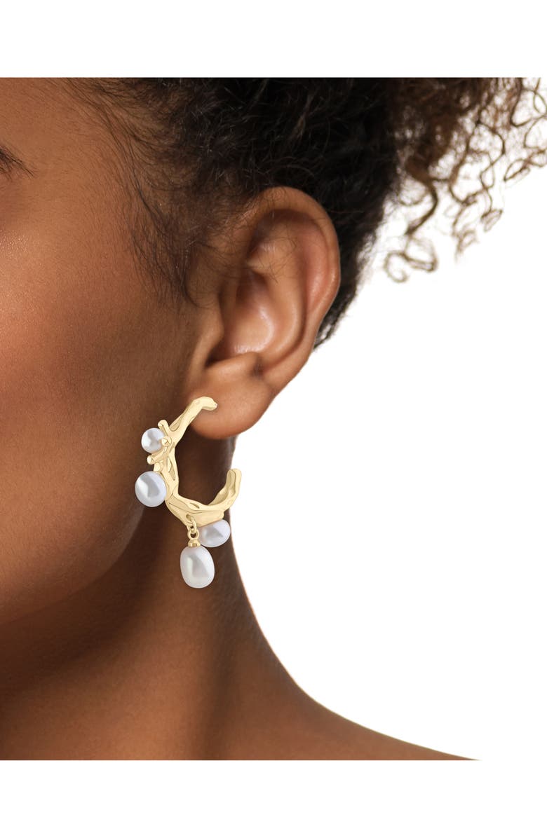 JARDIN Baroque Faux Pearl Drop Hoop Earrings, Alternate, color, White/ Gold