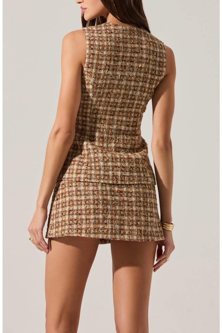 Dilone Sleeveless Plaid Tweed Layered Minidress, Alternate, color, BROWN MULTI