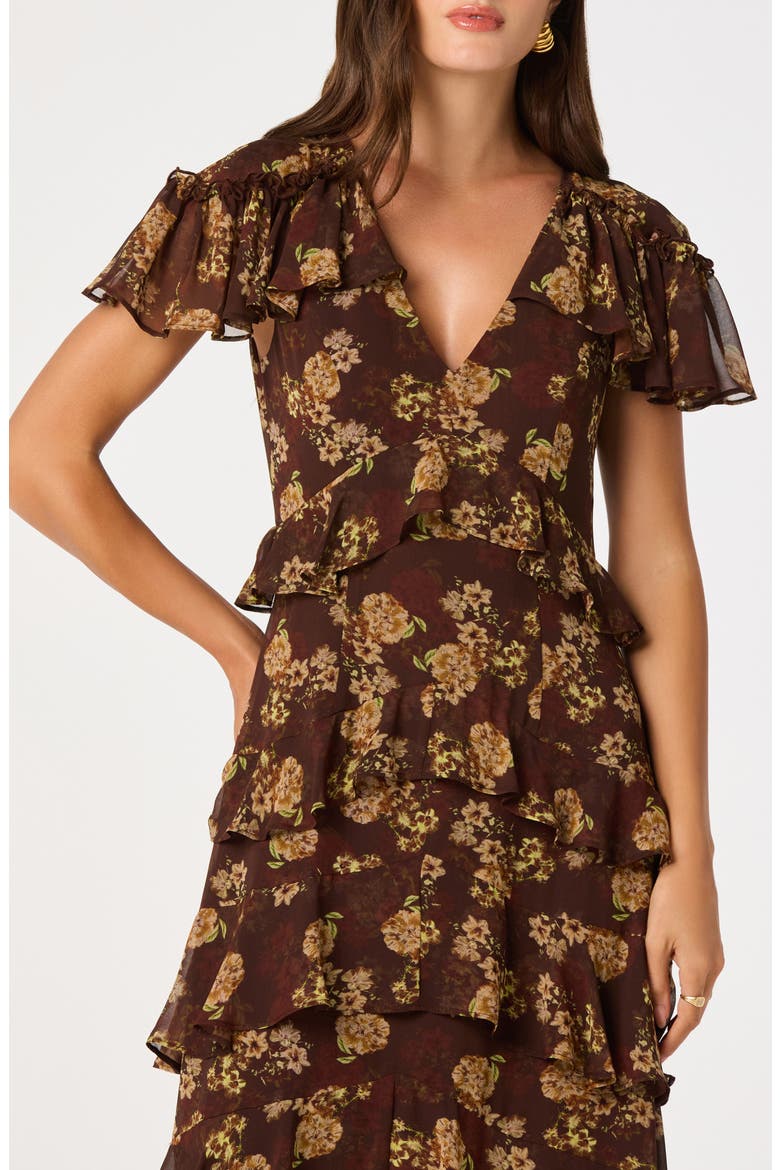 Odalys Ruffle Tiered Maxi Dress, Alternate, color, BROWN FLORAL