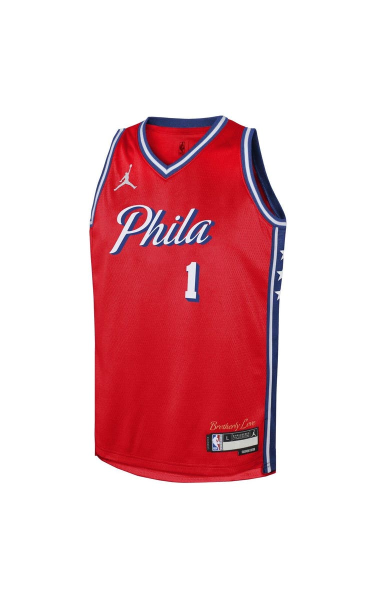 Jordan Brand Youth Jordan Brand James Harden Red Philadelphia 76ers Swingman Jersey - Statement Edition, Alternate, color, 
