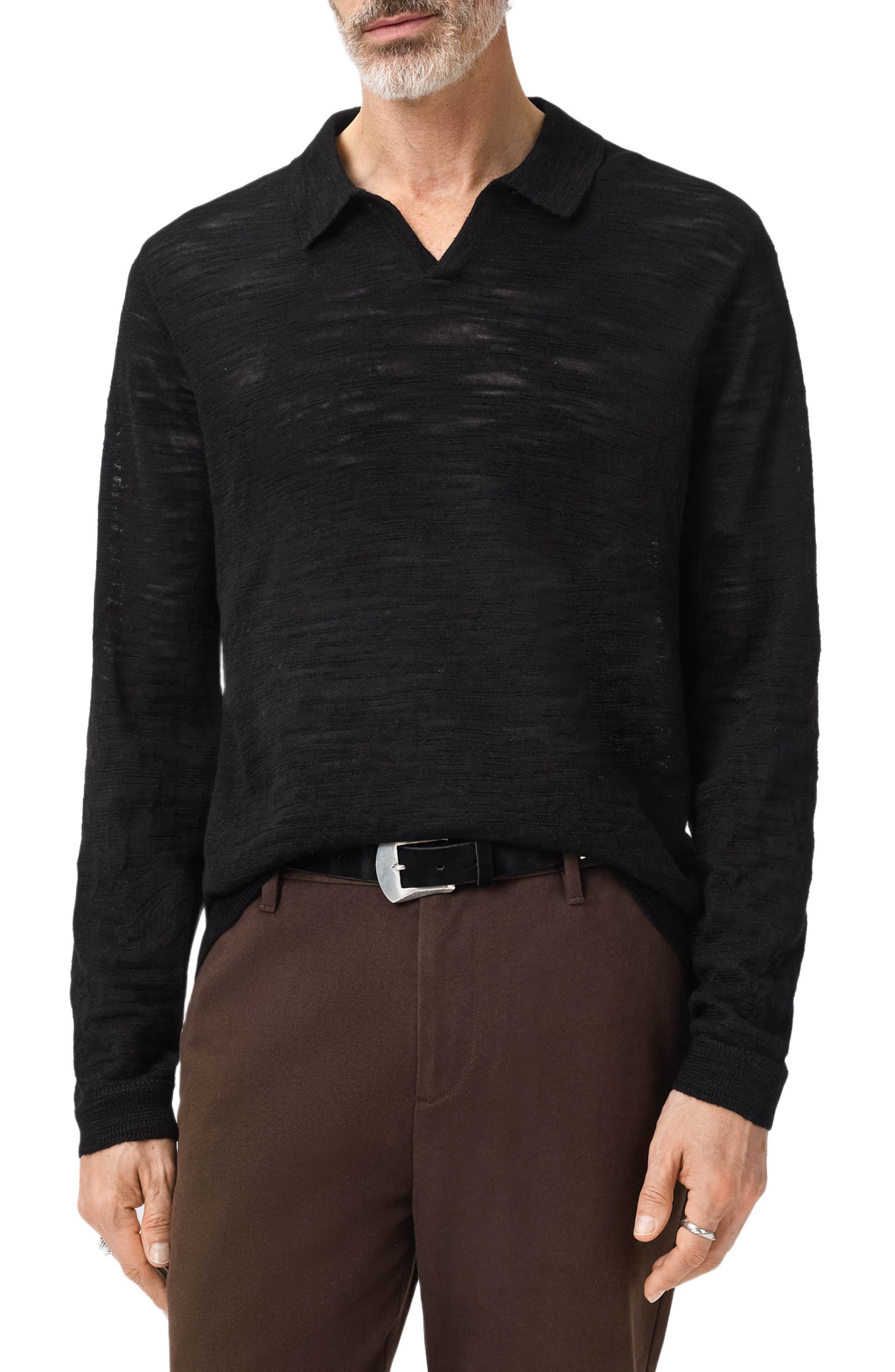John Varvatos Luciano Long Sleeve Johnny Collar Slub Wool Polo Sweater