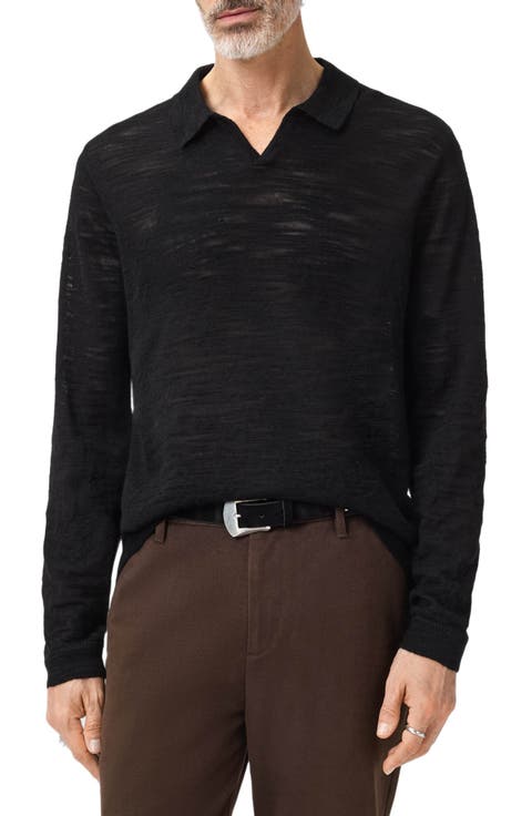 Luciano Long Sleeve Johnny Collar Slub Wool Polo Sweater