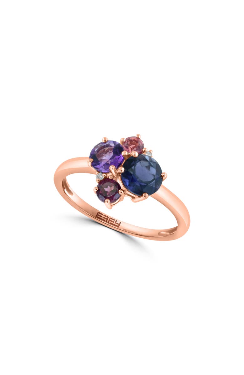 EFFY 14K Gold Diamond & Amethyst Cluster Ring, Main, color, Rose Gold/ Multi