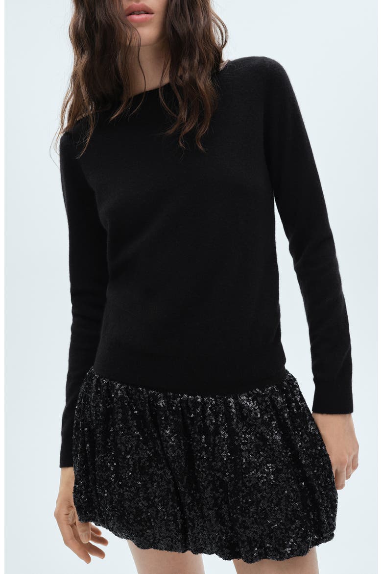 Xnuba Sequin Bubble Hem Miniskirt, Main, color, BLACK