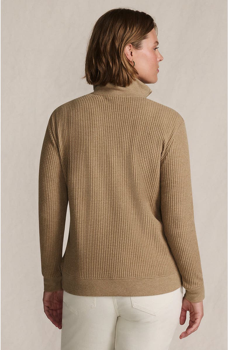 Lands' End Long Sleeve Waffle Quarter Zip Pullover, Alternate, color, Light Toffee Heather
