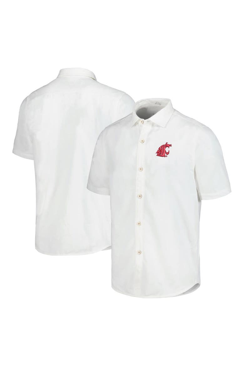 Men's Tommy Bahama White Washington State Cougars Coconut Point Palm Vista IslandZone Camp Button-Up Shirt, Main, color, White