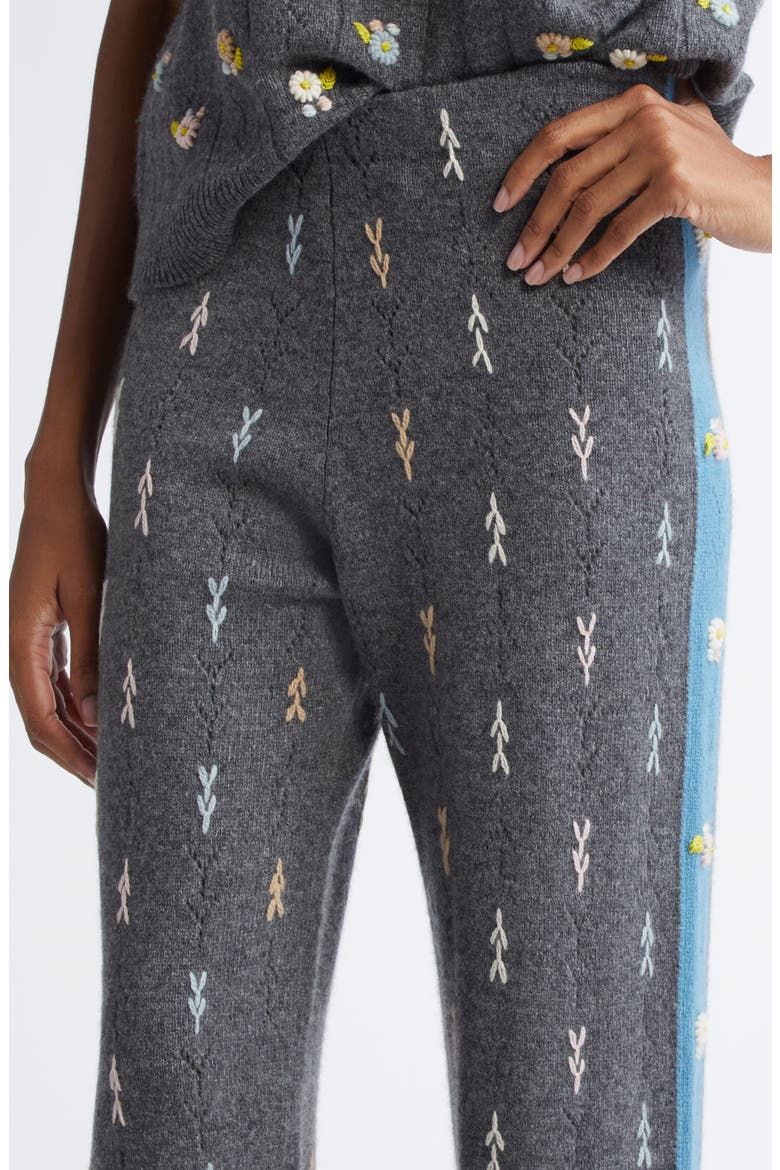 Daisy Embroidered Pointelle Knit Lambswool Track Pants, Alternate, color, CHARCOAL