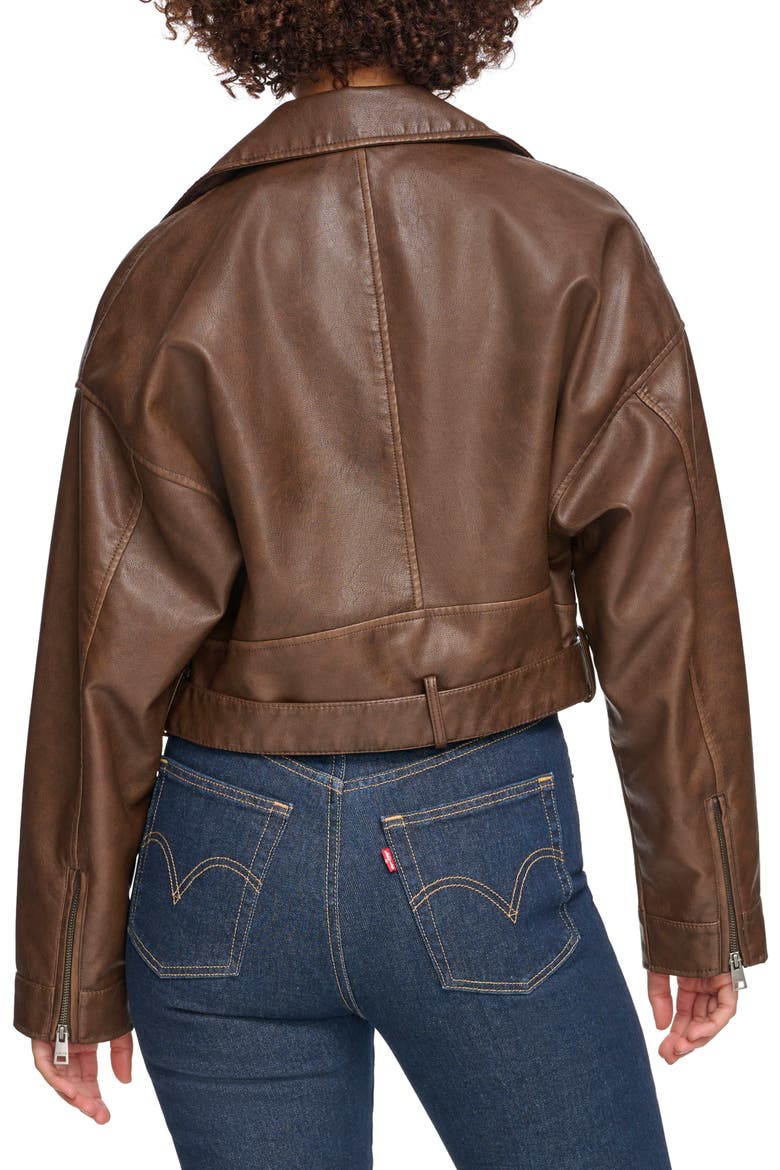 Faux Leather Moto Jacket, Alternate, color, SADDLE