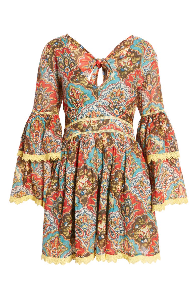 BAROK PARIS Paisley Print Bell Sleeve Minidress, Alternate, color, 
