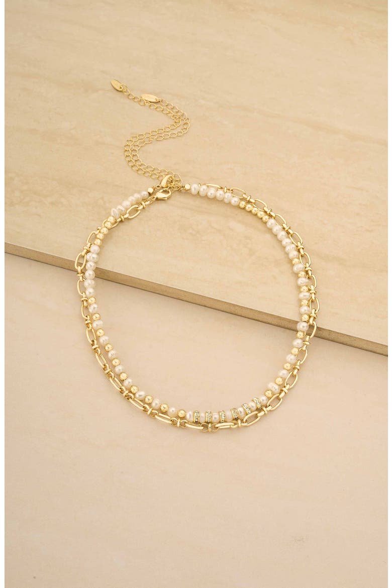 Set of 2 Freshwater Pearl and Chain Necklaces, Alternate, color, GOLD
