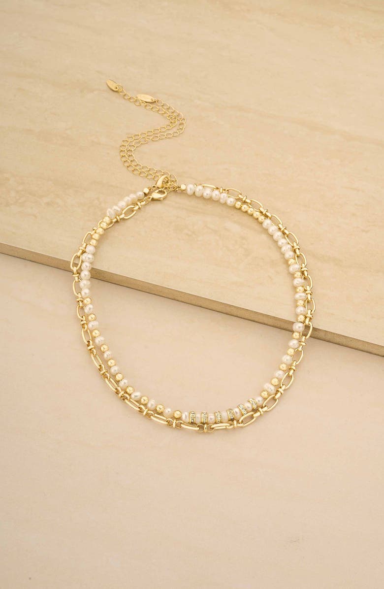 Ettika Set of 2 Freshwater Pearl and Chain Necklaces, Alternate, color, Gold