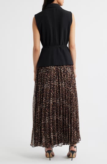 Faux Two-Piece Sleeveless Belted Maxi Dress
