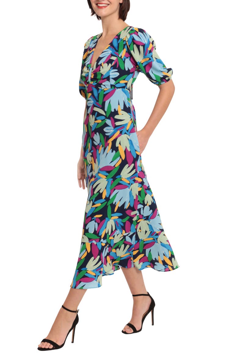 Floral Puff Sleeve Maxi Dress, Alternate, color, NAVY/ LIGHT BLUE
