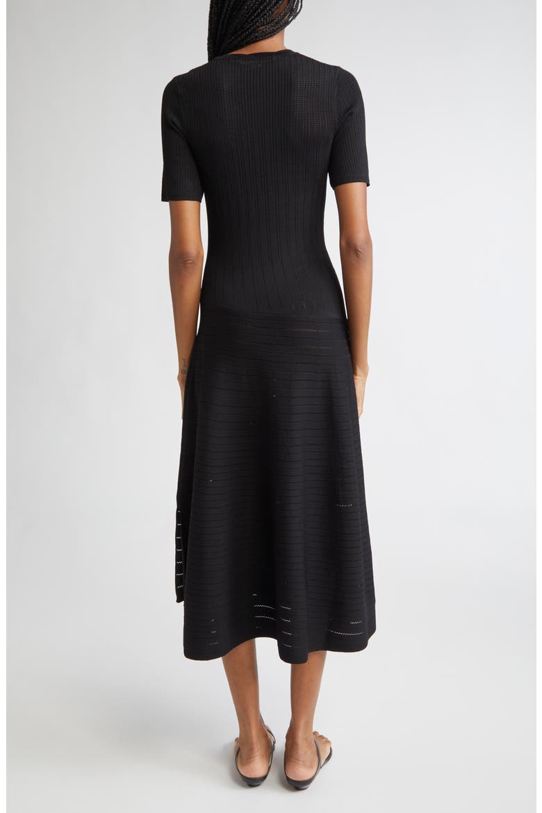 Mixed Stitch Asymmetric Midi Sweater Dress, Alternate, color, BLACK