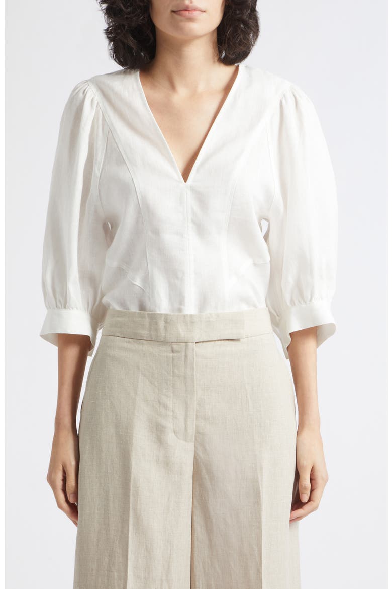 Evie Linen V-Neck Top, Main, color, IVORY