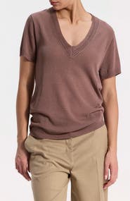 Ronen Chen Short-Sleeve Knit Top with V-Neck