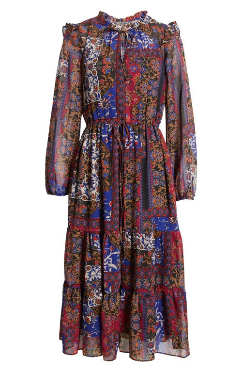 Julia Jordan Floral Print Long Sleeve Drawstring Waist Midi Dress In Multi