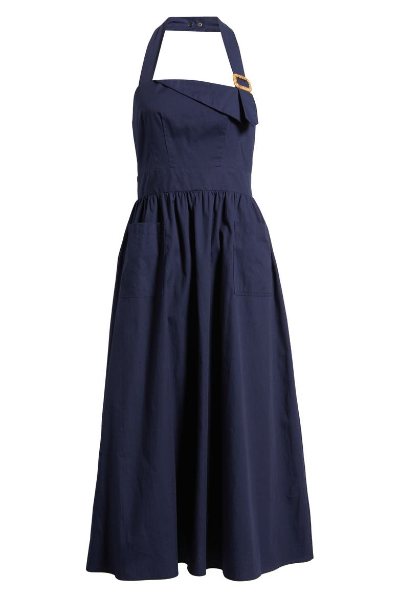 Halter Neck Cotton Midi Dress, Alternate, color, NAVY