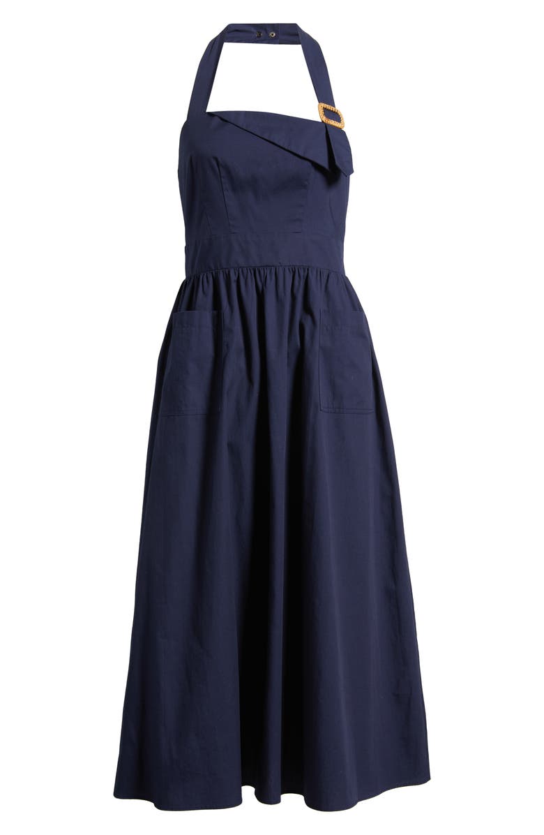Vince Camuto Halter Neck Cotton Midi Dress, Alternate, color, Navy