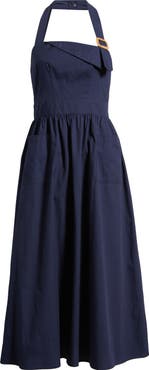 Vince Camuto Halter Neck Cotton Midi Dress