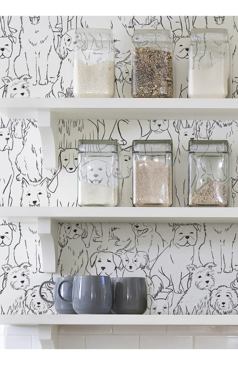 Wallpops Black & White Paws On Peel & Stick Wallpaper, Alternate, color, White