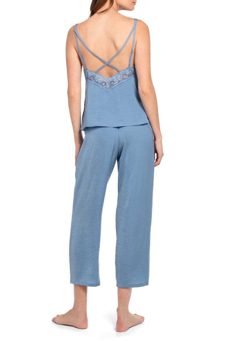 June Lace Trim Strappy Crop Satin Pajamas, Alternate, color, DENIM