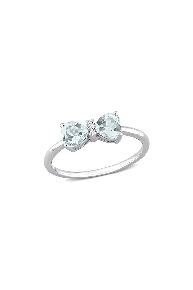 Heart Bow Aquamarine & Diamond Ring - 0.015ct., Main, color, BLUE