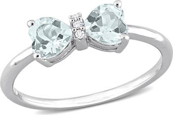 Heart Bow Aquamarine & Diamond Ring - 0.015ct.