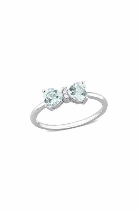 DELMAR Heart Bow Aquamarine & Diamond Ring - 0.015ct.