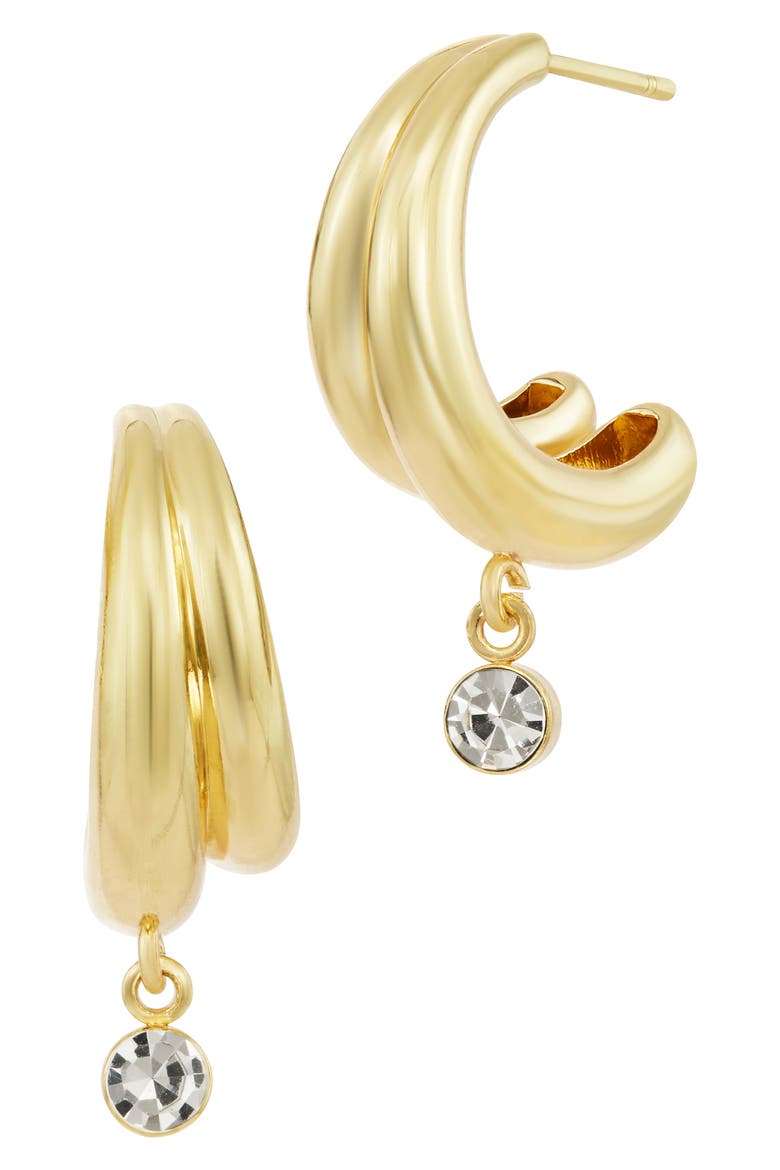 Cubic Zirconia Drop Double Hoop Earrings, Main, color, YELLOW