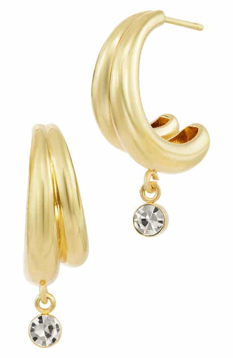 SAVVY CIE JEWELS Cubic Zirconia Drop Double Hoop Earrings