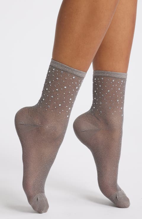 Rhinestone Metallic Quarter Socks
