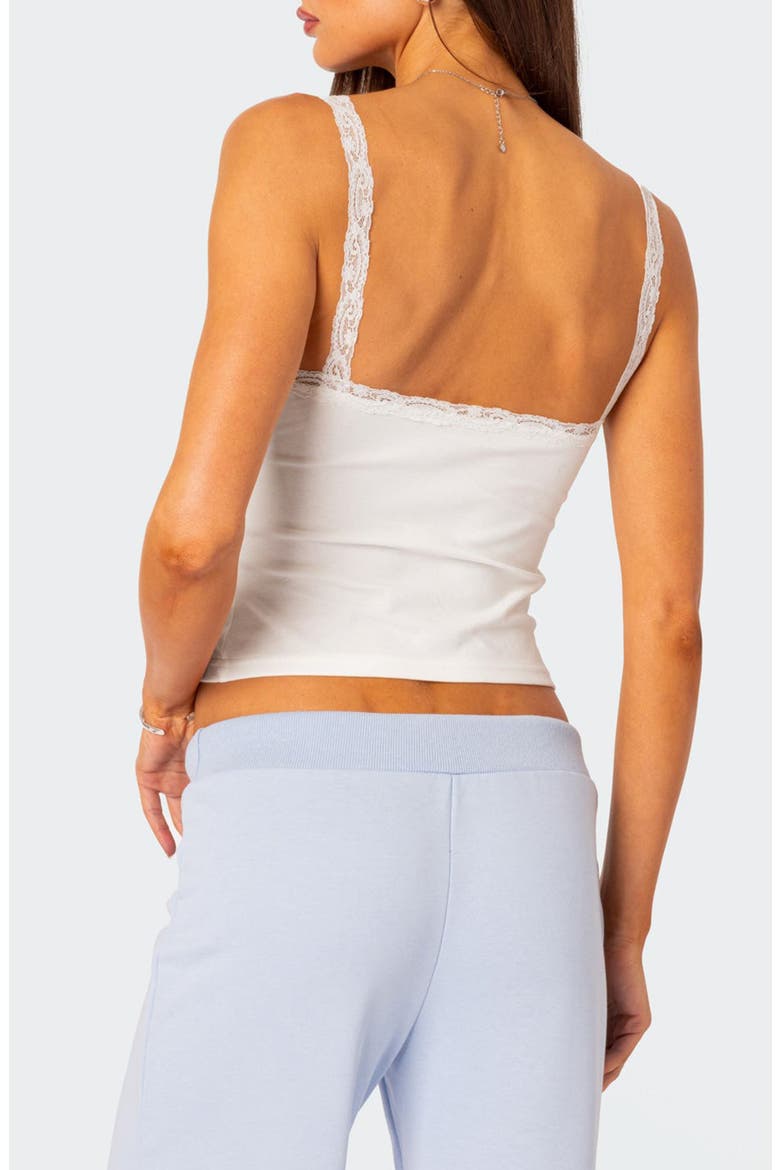 Amilia Lace Trim Stretch Cotton Camisole, Alternate, color, WHITE