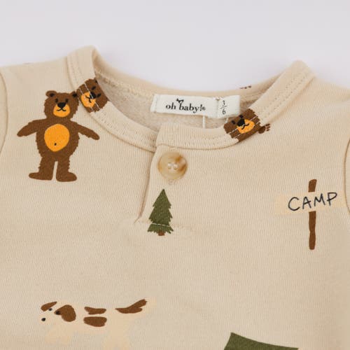 Oh Baby! Brand Camping Print One Button Romper French Terry- Infant In Neutral