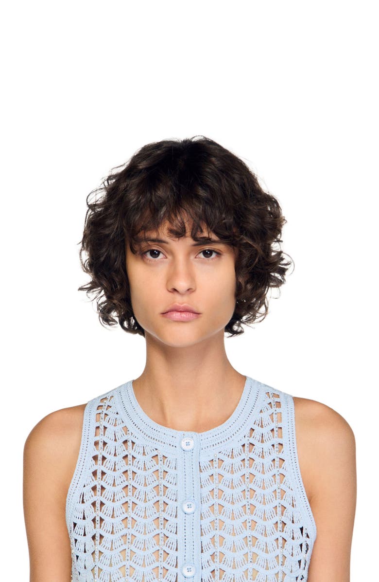 SANDRO Beaded crochet cardigan, Alternate, color, Sky Blue