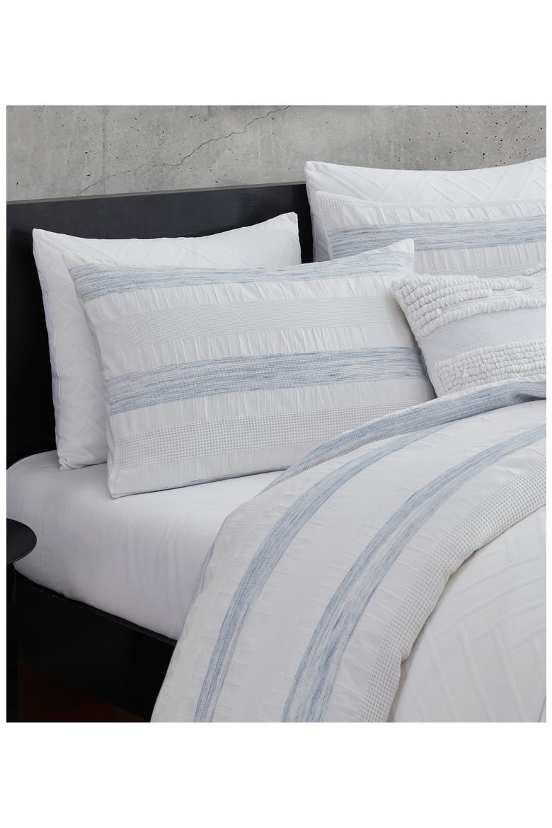 Waffle Stripe Duvet Cover & Sham Set, Alternate, color, WHITE/ BLUE