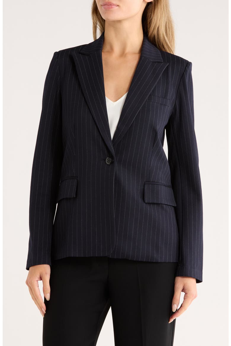 Pinstripe Ponte Blazer, Main, color, NAVY