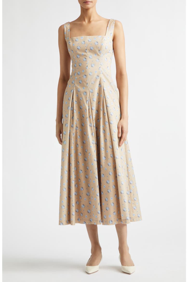 Caitlin Floral Print Cotton Midi Dress, Main, color, SAND/ OXFORD