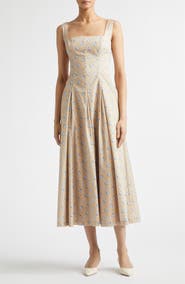 Lela Rose Caitlin Floral Print Cotton Midi Dress