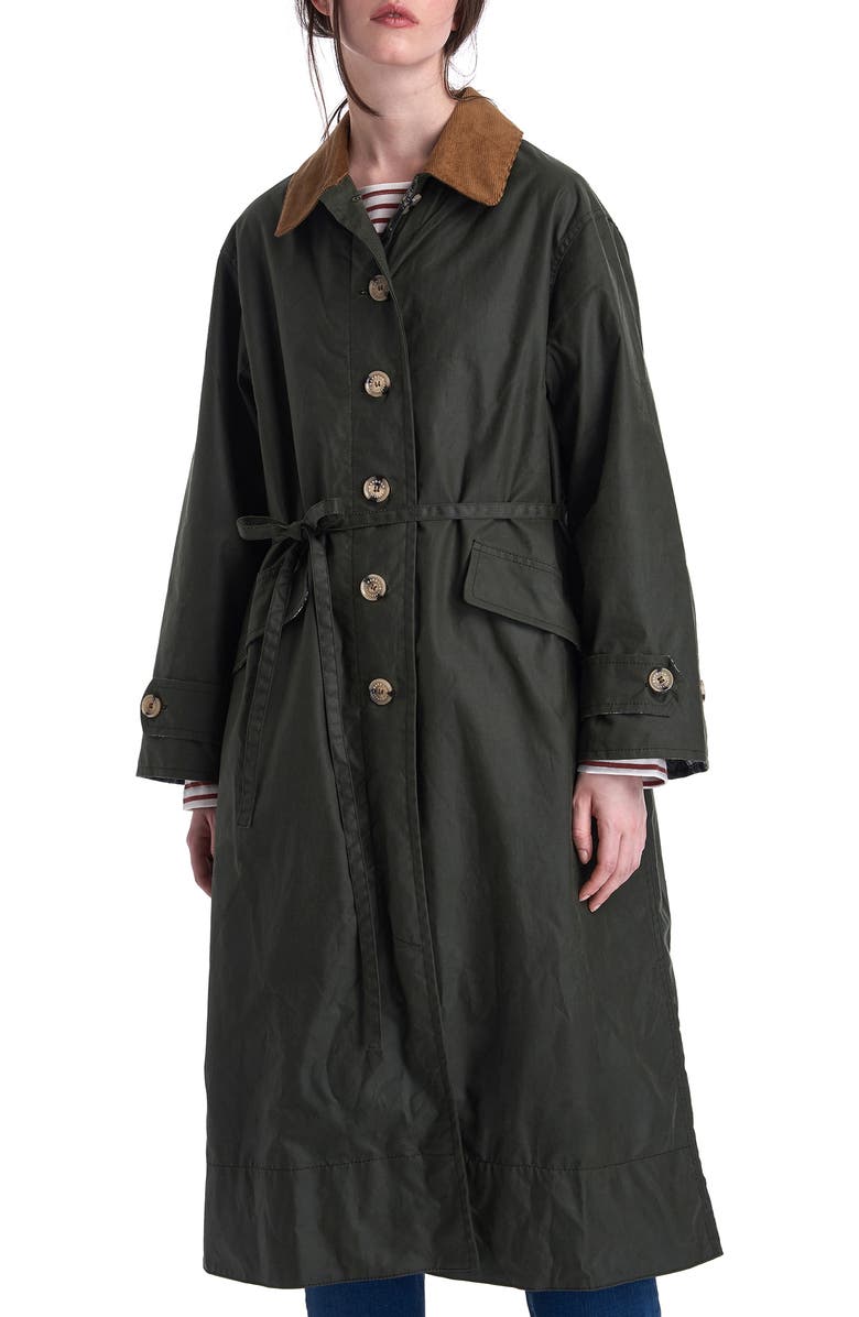 Barbour x ALEXACHUNG Maisie Waxed Cotton Coat, Main, color,