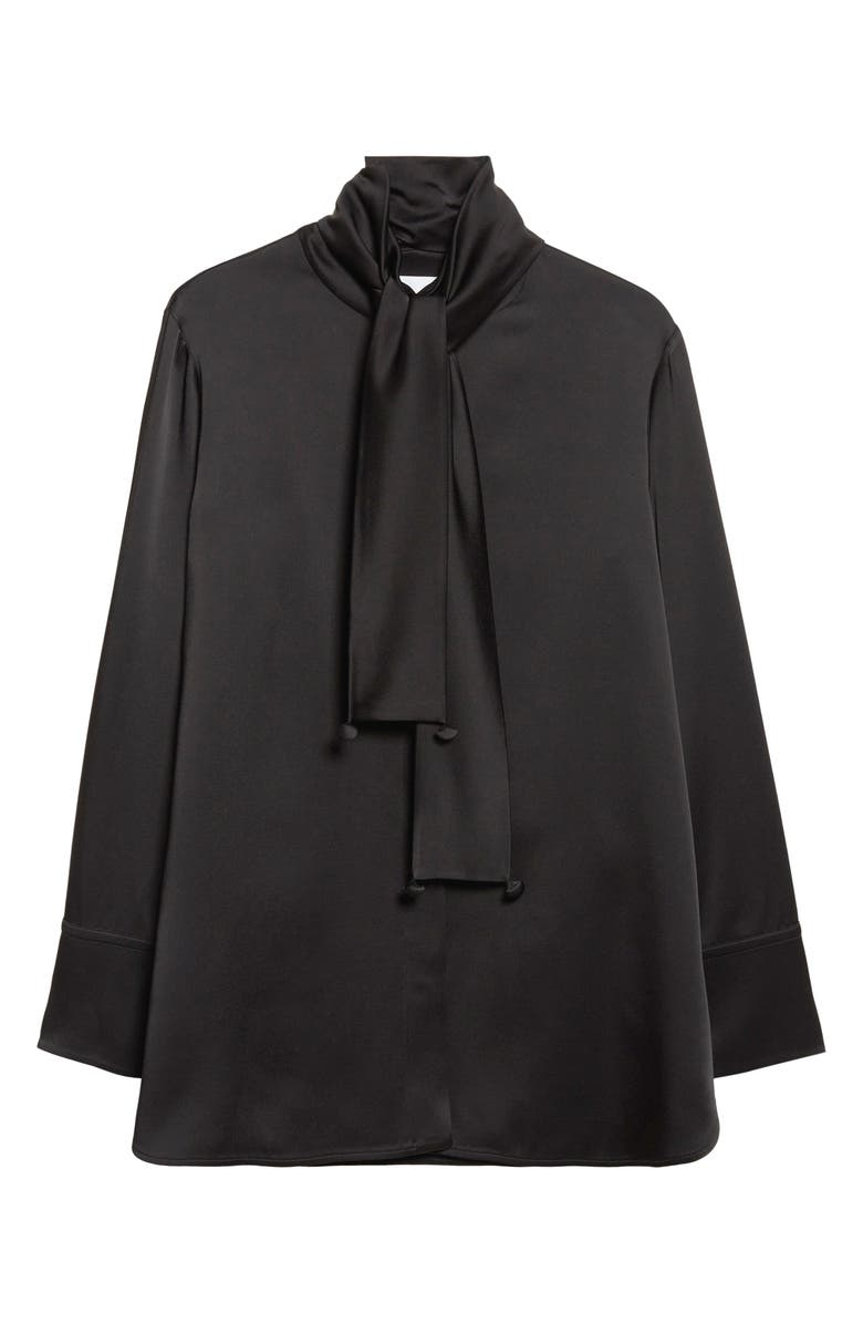 Jil Sander Fluid Satin Shirt with Scarf Ties, Main, color, Black