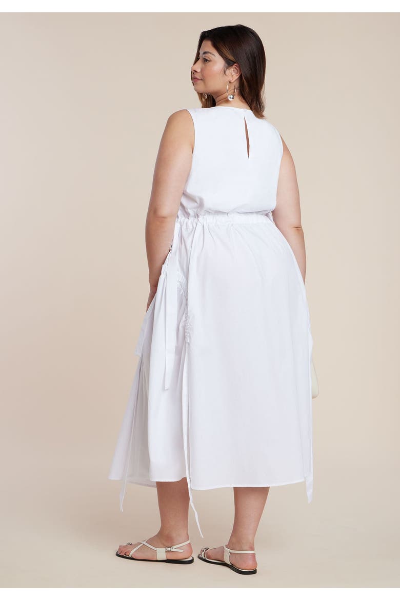 Cinch Waist Poplin Midi Dress, Alternate, color, BRIGHT WHITE