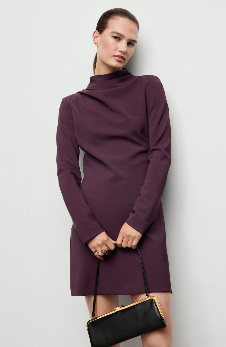 MANGO Drape Neck Long Sleeve Dress, Alternate, color, Purple