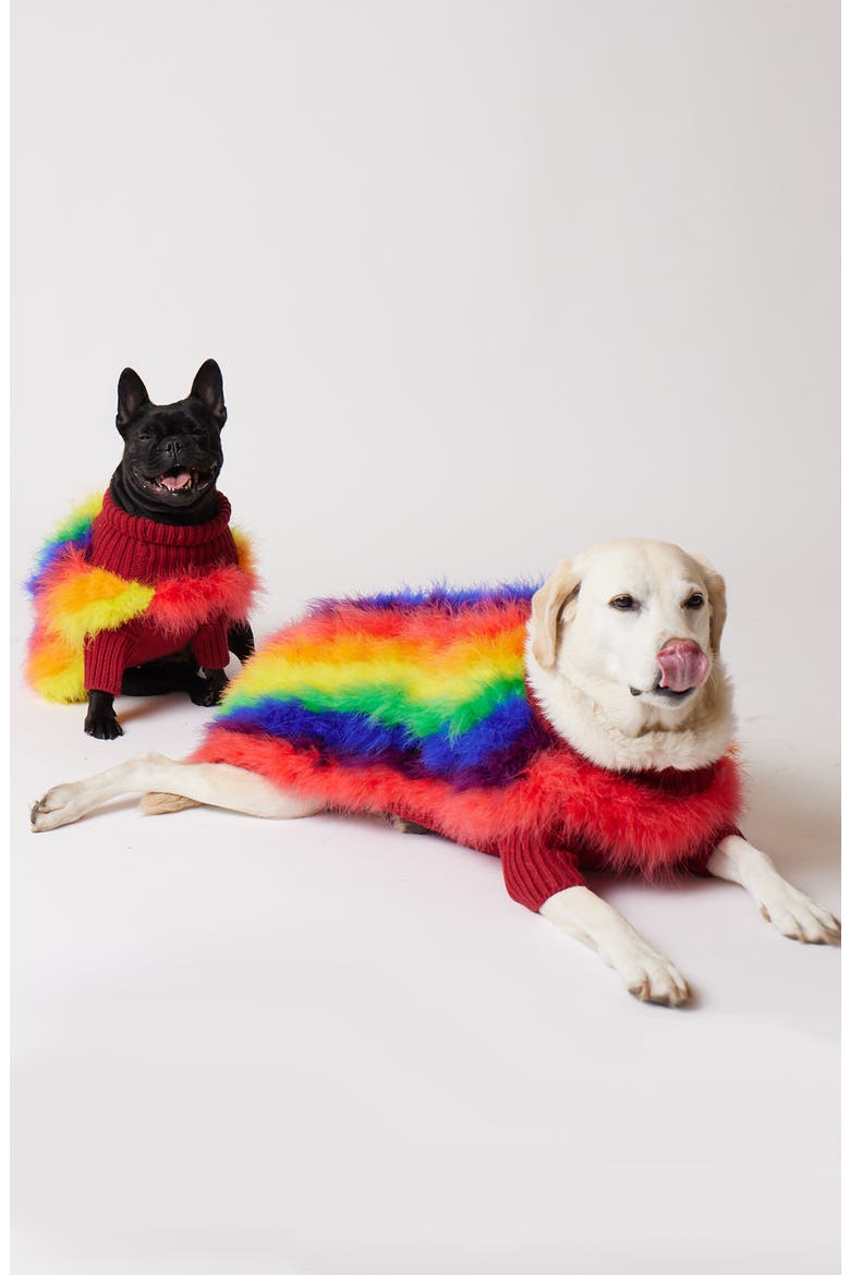 Christian Cowan Rainbow Fluffy Dog Sweater, Alternate, color, MULTI