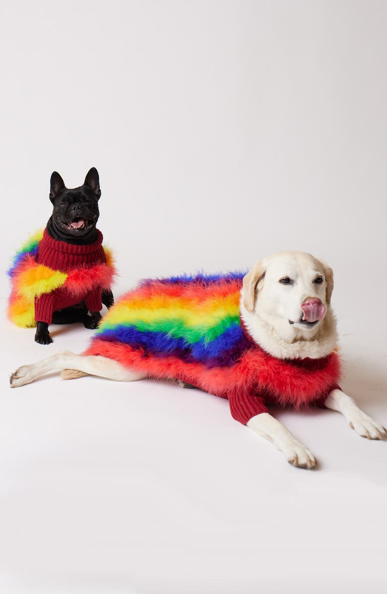 maxbone Christian Cowan Rainbow Fluffy Dog Sweater, Alternate, color,