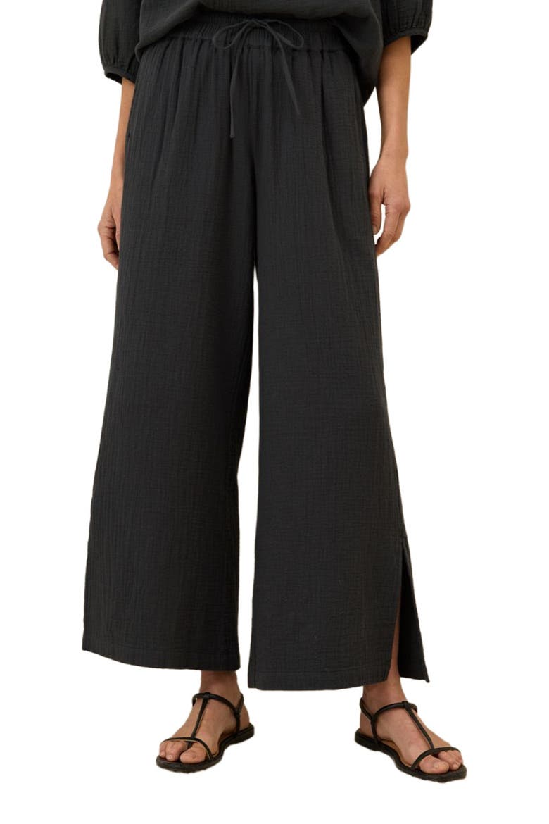 Organic Cotton Coastal Double Gauze Split Hem Pant, Alternate, color, Black