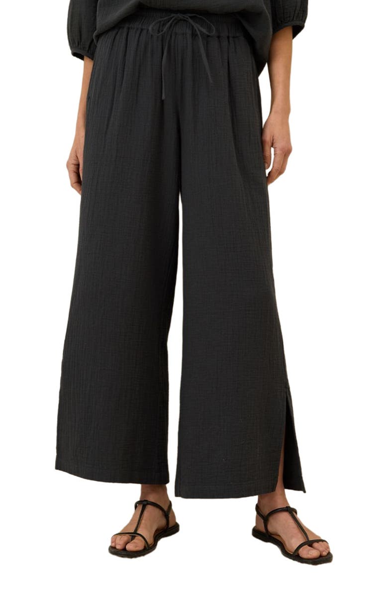 Pact Organic Cotton Coastal Double Gauze Split Hem Pant, Alternate, color, Black